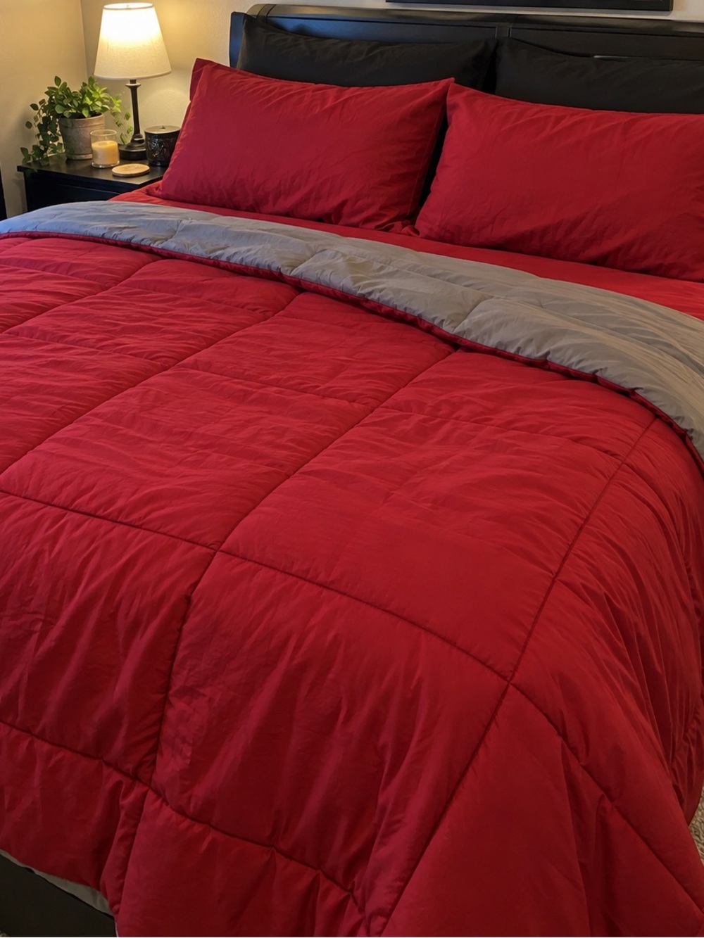 Mainstays Queen 7-Piece Red Black Gray Reversible Comforter Bedding Set